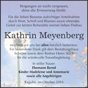 Traueranzeige von Kathrin Meyenberg von WVG - Wochenspiegel Bitterfeld