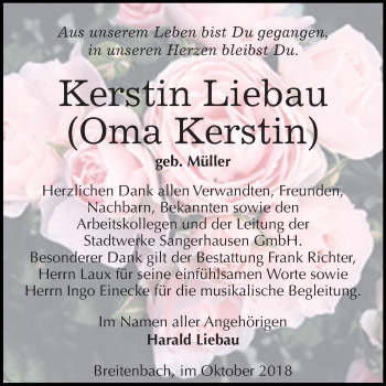 Traueranzeige von Kerstin Liebau von Mitteldeutsche Zeitung