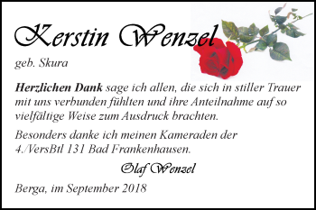 Traueranzeige von Kerstin Wenzel von Mitteldeutsche Zeitung