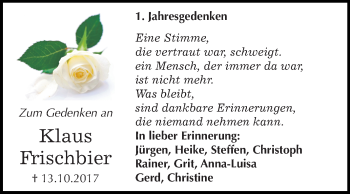 Traueranzeige von Klaus Frischbier von Mitteldeutsche Zeitung