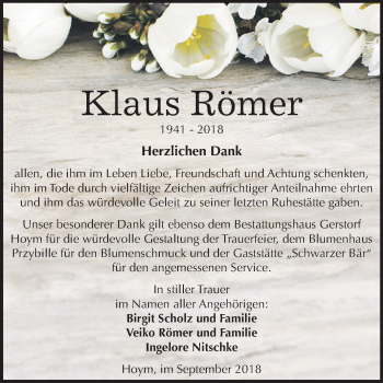 Traueranzeige von Klaus Römer von Mitteldeutsche Zeitung Aschersleben