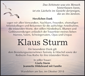 Traueranzeige von Klaus Sturm von Mitteldeutsche Zeitung