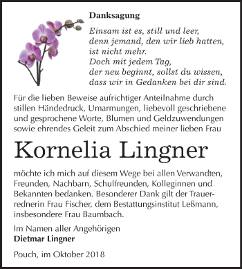 Traueranzeige von Kornelia Lingner von Mitteldeutsche Zeitung Bitterfeld
