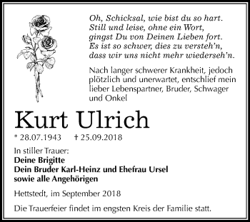 Traueranzeige von Kurt Ulrich von Mitteldeutsche Zeitung