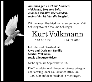 Traueranzeige von Kurt Volkmann von Mitteldeutsche Zeitung Aschersleben