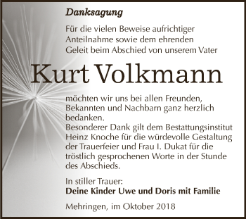 Traueranzeige von Kurt Volkmann von Super Sonntag Aschersleben