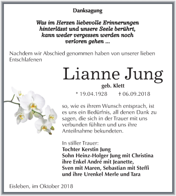 Traueranzeige von Lianne Jung von Mitteldeutsche Zeitung
