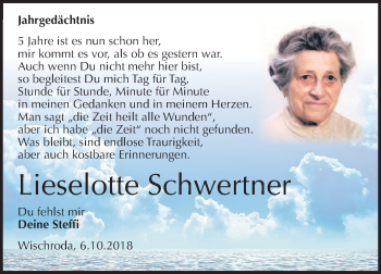 Traueranzeige von Lieselotte Schwertner von Mitteldeutsche Zeitung