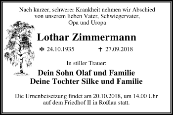 Traueranzeige von Lothar Zimmermann von Mitteldeutsche Zeitung Dessau-Roßlau