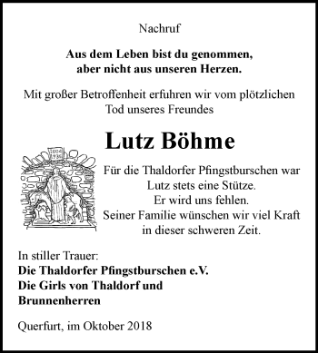Traueranzeige von Lutz Böhme von Mitteldeutsche Zeitung