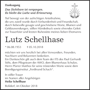 Traueranzeige von Lutz Schellhase von Super Sonntag Wittenberg