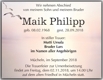 Traueranzeige von Maik Philipp von Mitteldeutsche Zeitung Merseburg/Querfurt