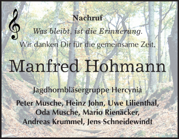 Traueranzeige von Manfred Hohmann von Mitteldeutsche Zeitung Quedlinburg