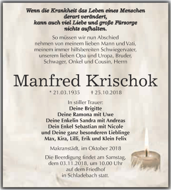 Traueranzeige von Manfred Krischok von Super Sonntag Merseburg