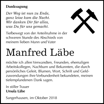 Traueranzeige von Manfred Läbe von Mitteldeutsche Zeitung Sangerhausen