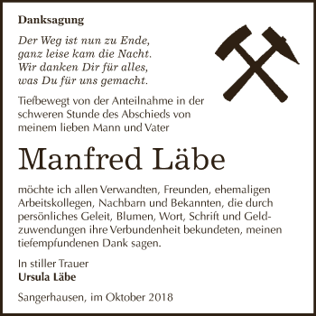 Traueranzeige von Manfred Läbe von Super Sonntag SGH Mansf. Land
