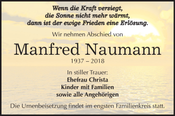 Traueranzeige von Manfred Naumann von Mitteldeutsche Zeitung Zeitz