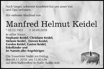 Traueranzeige von Manfred Helmut Keidel von Mitteldeutsche Zeitung Halle/Saalkreis