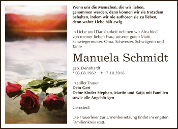 Traueranzeige von Manuela Schmidt von WVG - Wochenspiegel NMB / WSF / ZTZ