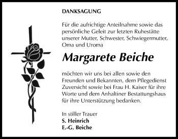 Traueranzeige von Margarete Beiche von Mitteldeutsche Zeitung Dessau-Roßlau