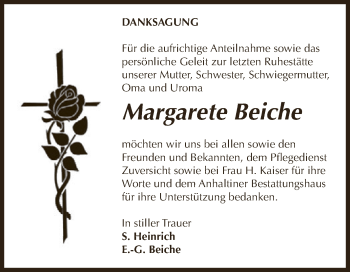Traueranzeige von Margarete Beiche von WVG - Wochenspiegel Dessau / Köthen