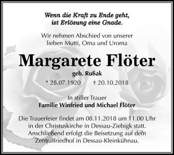 Traueranzeige von Margarete Flöter von Mitteldeutsche Zeitung