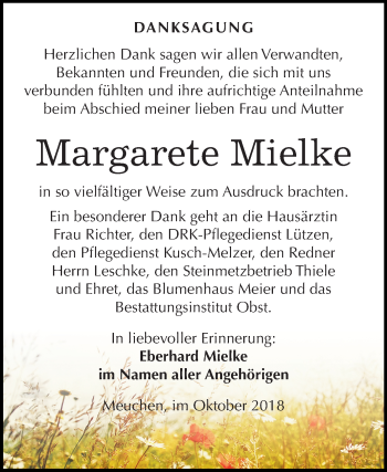 Traueranzeige von Margarete Mielke von Mitteldeutsche Zeitung Weißenfels