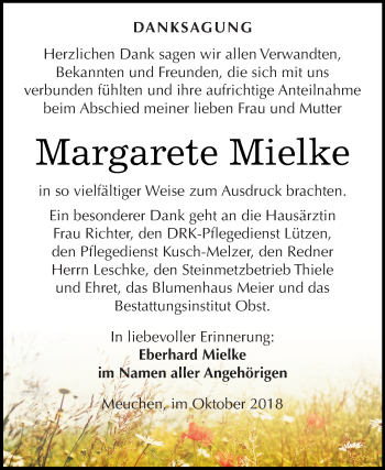 Traueranzeige von Margarete Mielke von Super Sonntag Merseburg