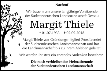 Traueranzeige von Margit Thiele von Mitteldeutsche Zeitung Dessau-Roßlau