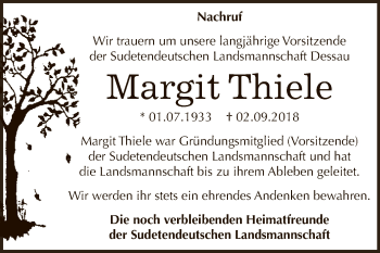 Traueranzeige von Margit Thiele von WVG - Wochenspiegel Dessau / Köthen