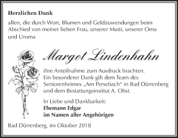 Traueranzeige von Margot Lindenhahn von Super Sonntag Merseburg
