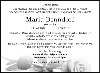 Traueranzeige von Maria Benndorf von Mitteldeutsche Zeitung Weißenfels