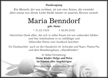 Traueranzeige von Maria Benndorf von WVG - Wochenspiegel Merseburg