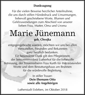 Traueranzeige von Marie Jünemann von Mitteldeutsche Zeitung