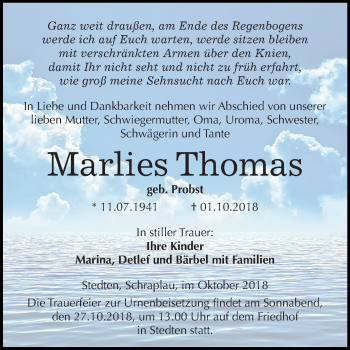 Traueranzeige von Marlies Thomas von Mitteldeutsche Zeitung
