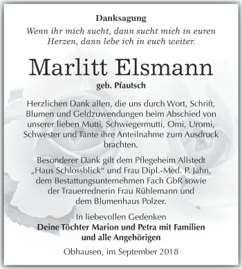 Traueranzeige von Marlitt Elsmann von WVG - Wochenspiegel Merseburg