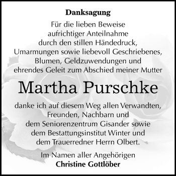 Traueranzeige von Martha Purschke von Mitteldeutsche Zeitung Bitterfeld