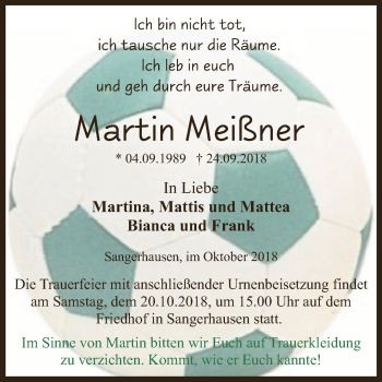 Traueranzeige von Martin Meißner von Super Sonntag SGH Mansf. Land