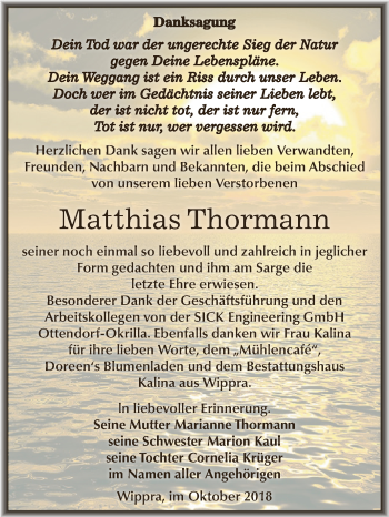 Traueranzeige von Matthias Thormann von Super Sonntag SGH Mansf. Land