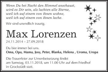 Traueranzeige von Max Lorenzen von WVG - Wochenspiegel Merseburg