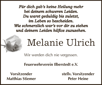 Traueranzeige von Melanie Ulrich von Super Sonntag Bernburg