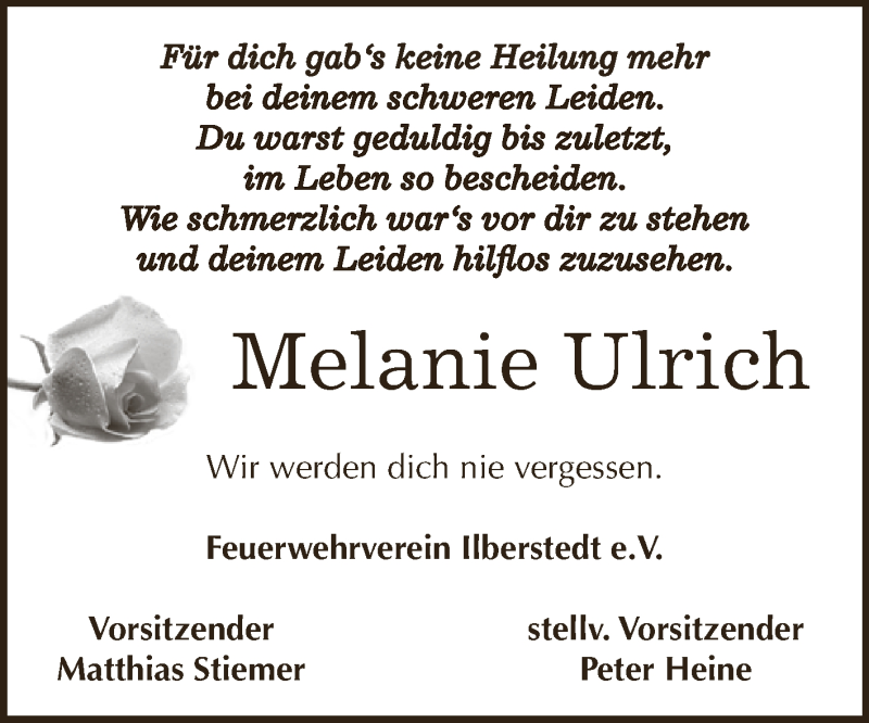  Traueranzeige für Melanie Ulrich vom 10.10.2018 aus Super Sonntag Bernburg