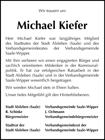 Traueranzeige von Michael Kiefer von Mitteldeutsche Zeitung