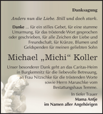 Traueranzeige von Michael Koller von Mitteldeutsche Zeitung Bitterfeld