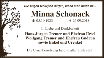 Traueranzeige von Minna Schonack von WVG - Wochenspiegel Dessau / Köthen