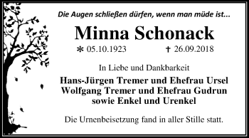 Traueranzeige von Minna Schonack von Mitteldeutsche Zeitung Dessau-Roßlau