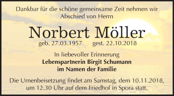 Traueranzeige von Norbert Möller von Mitteldeutsche Zeitung Zeitz