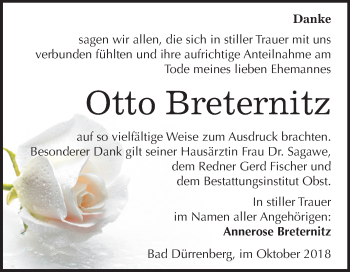 Traueranzeige von Otto Breternitz von Mitteldeutsche Zeitung Merseburg/Querfurt