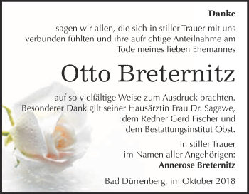 Traueranzeige von Otto Breternitz von Super Sonntag Merseburg