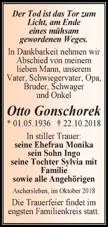 Traueranzeige von Otto Gonschorek von Mitteldeutsche Zeitung Aschersleben